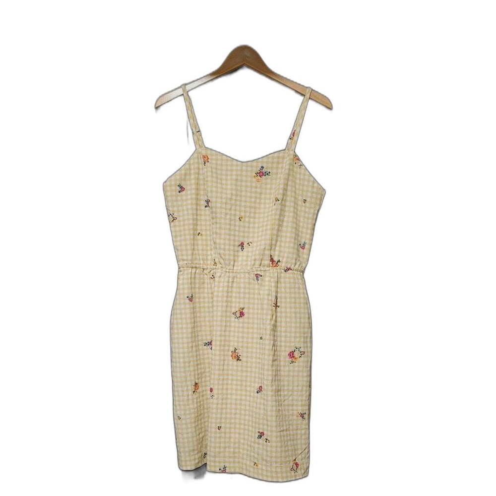 City Chic Yellow Gingham Floral Smocked A-Line Dress Sleeveless 12 summer